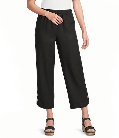 Ali Miles Woven Button Detail Pull-On Ankle Pants