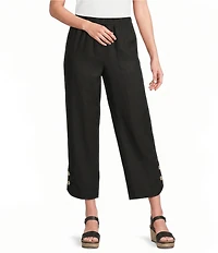Ali Miles Woven Button Detail Pull-On Ankle Pants