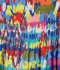 Ali Miles Woven Crinkle Chevron Ikat Print Split V-Neck 3/4 Flounce Sleeve Tunic