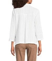 Ali Miles Woven Dotted Stripe Wire Collar 3/4 Sleeve Button-Front Shirt
