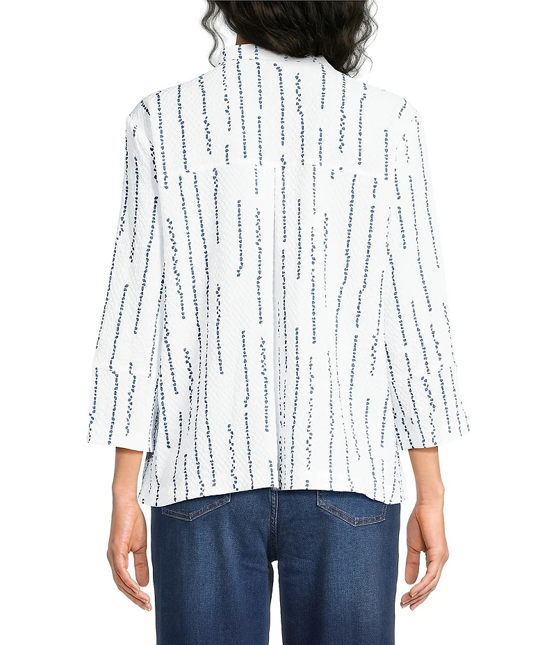 Ali Miles Woven Dotted Stripe Wire Collar 3/4 Sleeve Button-Front Shirt