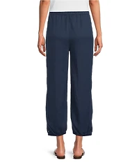Ali Miles Woven Drawstring With Elastic Waistband Straight Leg Crop Length Pants