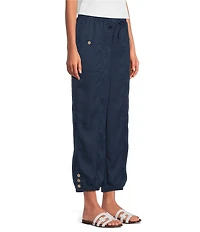 Ali Miles Woven Drawstring With Elastic Waistband Straight Leg Crop Length Pants
