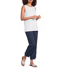 Ali Miles Woven Drawstring With Elastic Waistband Straight Leg Crop Length Pants
