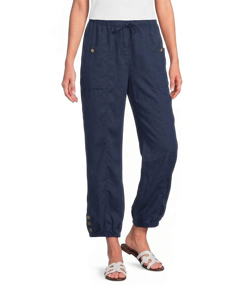 Ali Miles Woven Drawstring With Elastic Waistband Straight Leg Crop Length Pants