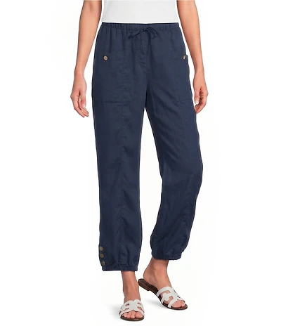 Ali Miles Woven Drawstring With Elastic Waistband Straight Leg Crop Length Pants