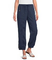 Ali Miles Woven Drawstring With Elastic Waistband Straight Leg Crop Length Pants