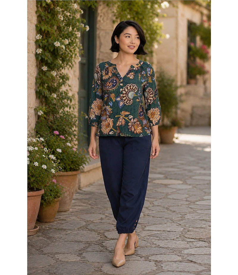 Ali Miles Woven Drawstring With Elastic Waistband Straight Leg Crop Length Pants
