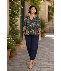 Ali Miles Woven Drawstring With Elastic Waistband Straight Leg Crop Length Pants