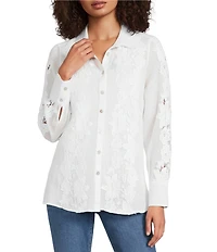 Ali Miles Woven Floral Lace Point Collar Long Sleeve Woven Layer Tank Button Front Tunic