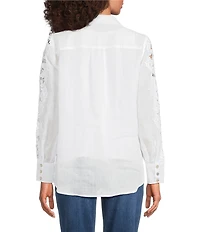 Ali Miles Woven Floral Lace Point Collar Long Sleeve Woven Layer Tank Button Front Tunic