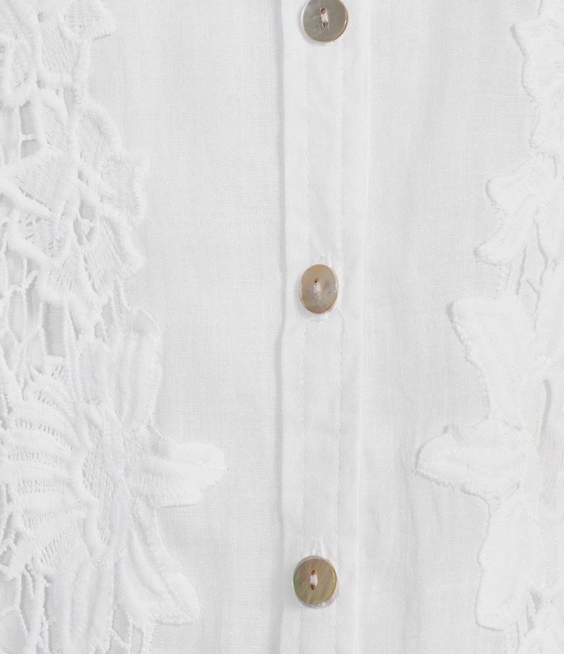 Ali Miles Woven Floral Lace Point Collar Long Sleeve Woven Layer Tank Button Front Tunic