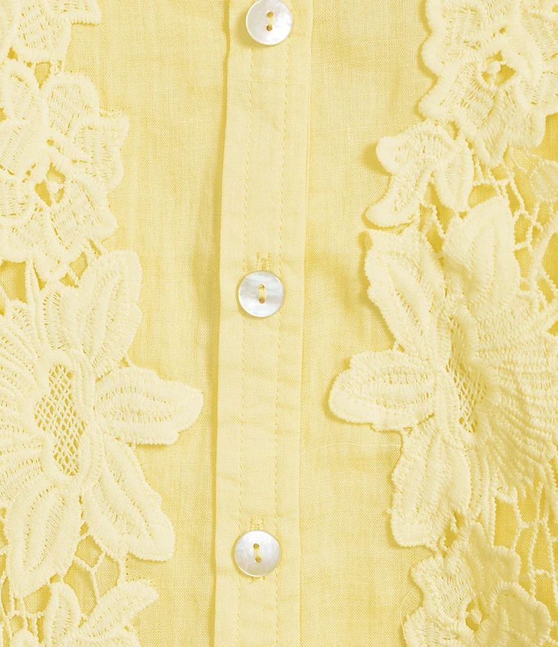 Ali Miles Woven Floral Lace Point Collar Long Sleeve Woven Layer Tank Button Front Tunic