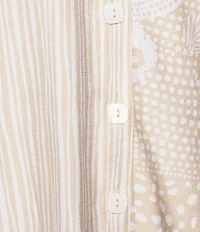 Ali Miles Woven Floral Stripe Multi Print Wire Collar 3/4 Cuffed Sleeve Tunic