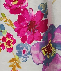 Ali Miles Woven Floral Y-Neck Elbow Length Raglan Ruffle Sleeve Button Front Tunic