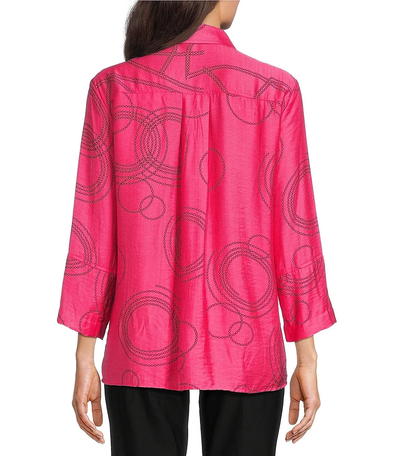 Ali Miles Woven Geometric Print Point Collar 3/4 Sleeve Button-Front Tunic