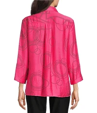 Ali Miles Woven Geometric Print Point Collar 3/4 Sleeve Button-Front Tunic