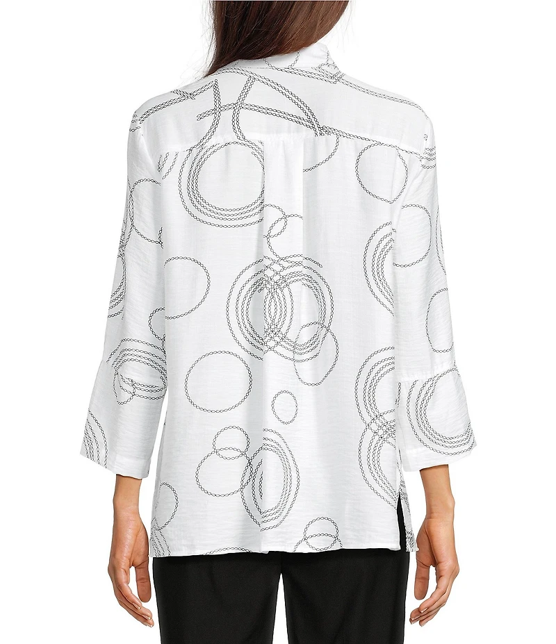 Ali Miles Woven Geometric Print Point Collar 3/4 Sleeve Button-Front Tunic