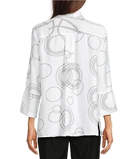 Ali Miles Woven Geometric Print Point Collar 3/4 Sleeve Button-Front Tunic