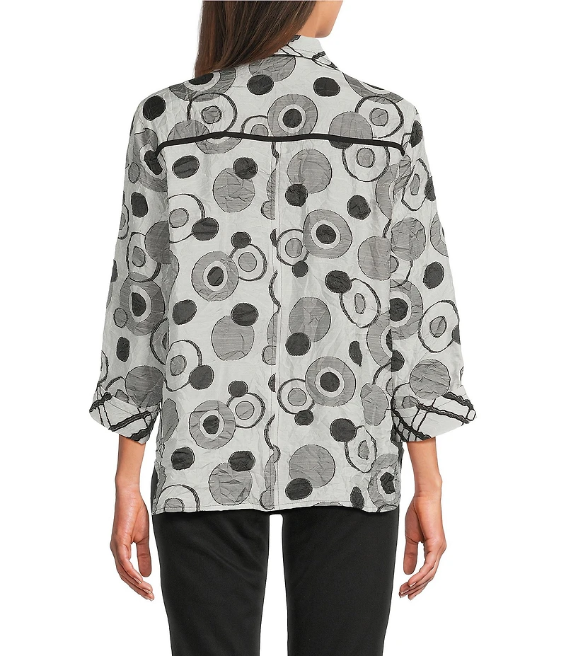 Ali Miles Woven Jacquard Geo Point Collar 3/4 Cuffed Sleeve Button- Front Shirt