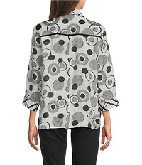 Ali Miles Woven Jacquard Geo Point Collar 3/4 Cuffed Sleeve Button- Front Shirt