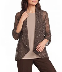 Ali Miles Woven Mesh 3/4 Sleeve High Low Open Front Jacket