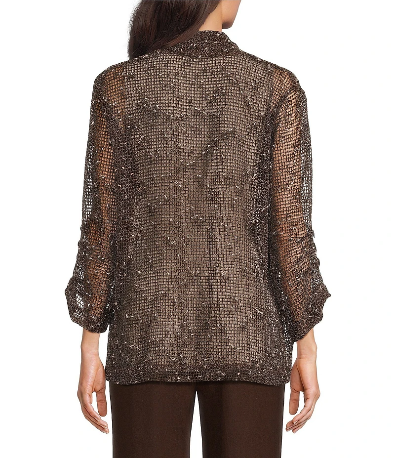 Ali Miles Woven Mesh 3/4 Sleeve High Low Open Front Jacket