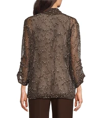 Ali Miles Woven Mesh 3/4 Sleeve High Low Open Front Jacket