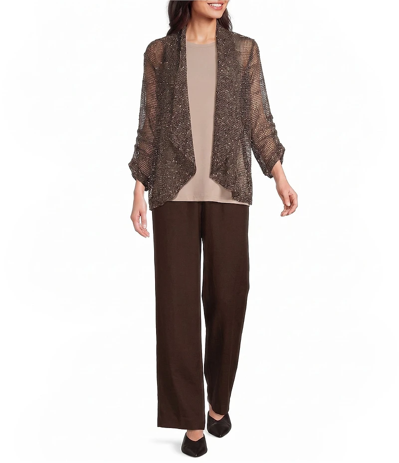 Ali Miles Woven Mesh 3/4 Sleeve High Low Open Front Jacket
