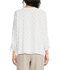 Ali Miles Woven Multi Dot Round Neck Short Sleeve Frayed Hem Tunic