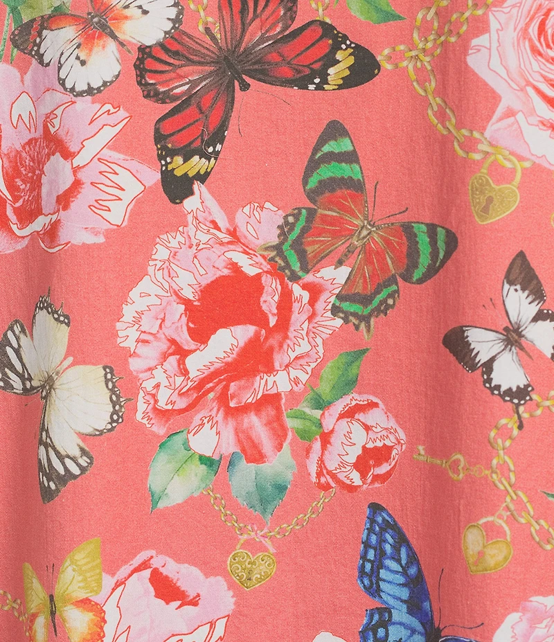 Ali Miles Woven Multi Print Point Collar Long Sleeve Button Front Tunic