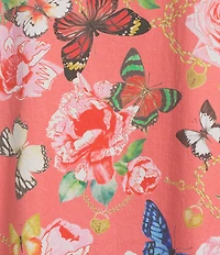 Ali Miles Woven Multi Print Point Collar Long Sleeve Button Front Tunic