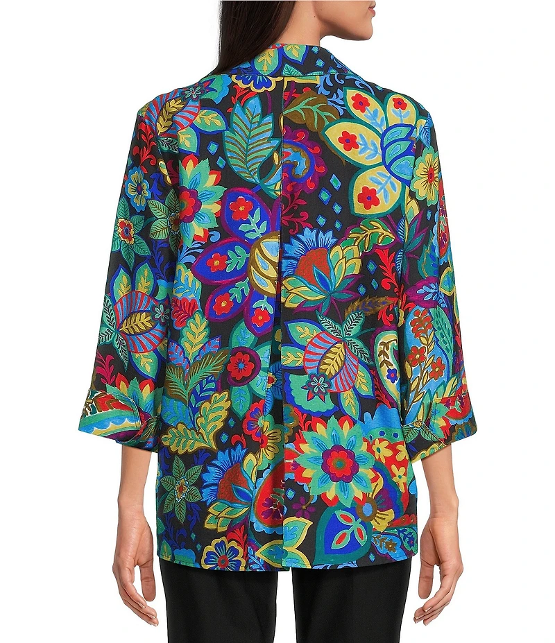 Ali Miles Woven Paisley Floral Multi Print Collared V-Neck 3/4 Sleeve Tunic