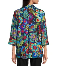 Ali Miles Woven Paisley Floral Multi Print Collared V-Neck 3/4 Sleeve Tunic