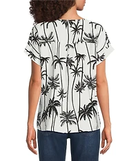 Ali Miles Woven Palm Beach Split V-Neck Short Dolman Sleeve Top