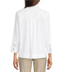Ali Miles Woven Point Collar 3/4 Sleeves Quarter Zip-Up Tunic