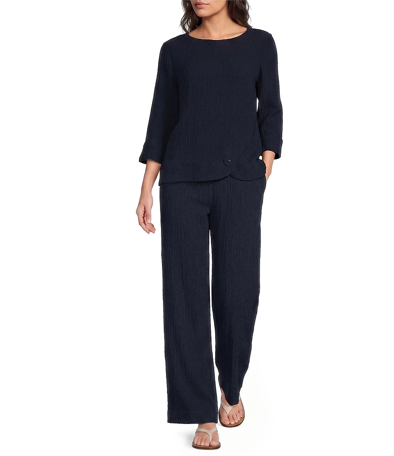 Ali Miles Woven Pull On Wide Leg Ankle Length Pants