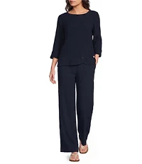 Ali Miles Woven Pull On Wide Leg Ankle Length Pants