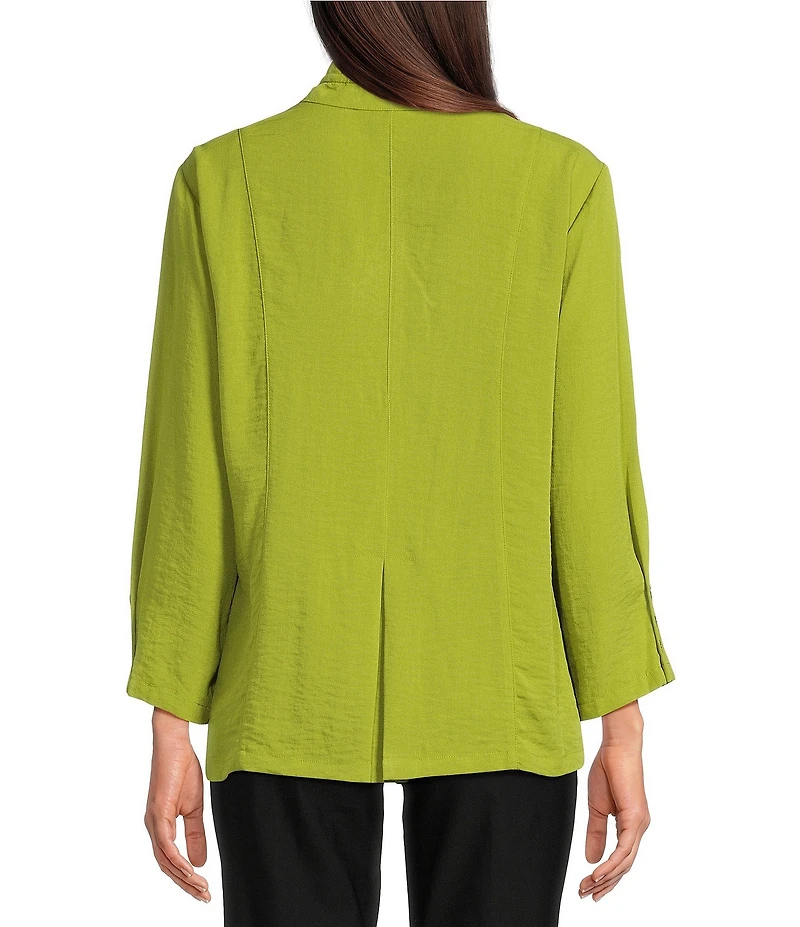 Ali Miles Woven Solid Wire Collar 3/4 Sleeve Pleated Hem Button Front Tunic