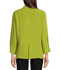 Ali Miles Woven Solid Wire Collar 3/4 Sleeve Pleated Hem Button Front Tunic