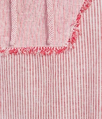 Ali Miles Woven Stripe Linen Blend Yarn-Dyed Split Round Neck Elbow Sleeve Frayed Hem Tunic
