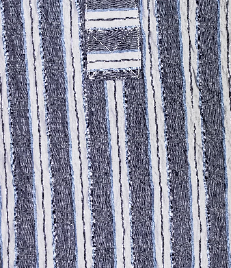 Ali Miles Woven Textured Stripe Banded Collar 3/4 Sleeve Top