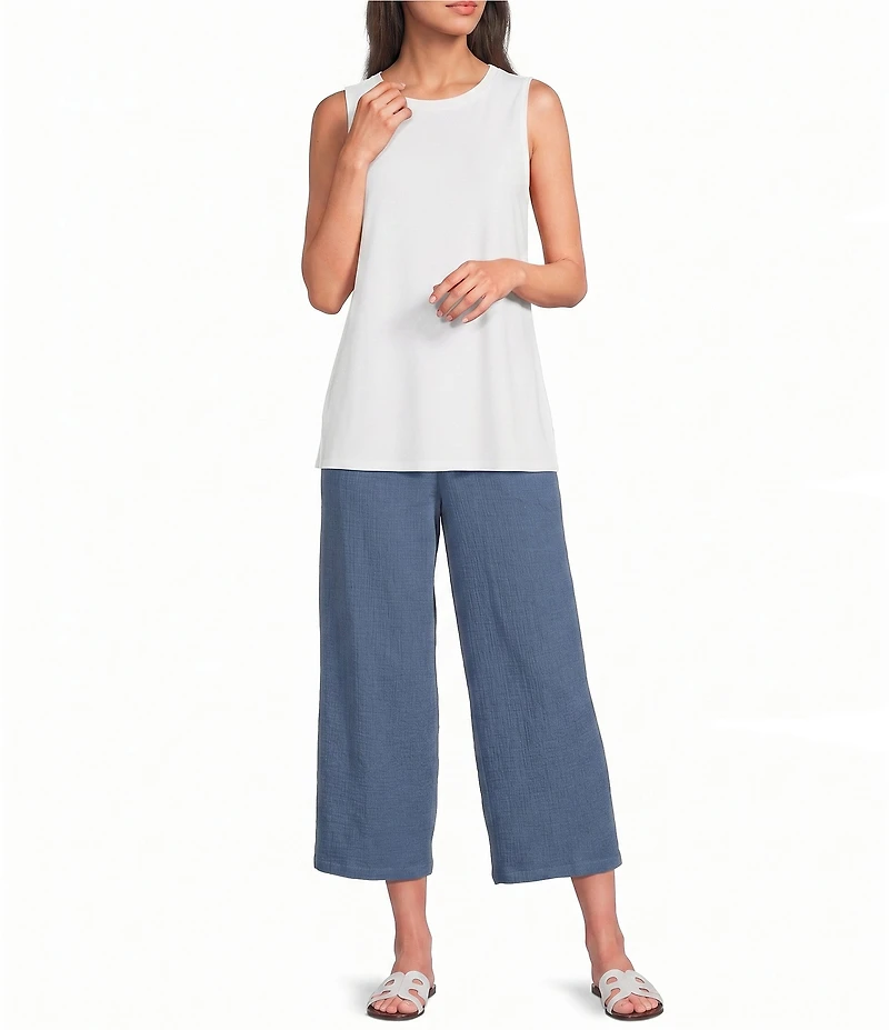 Ali Miles Woven Wide-Leg Pull-On Cropped Pants