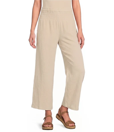 Ali Miles Woven Wide-Leg Pull-On Cropped Pants