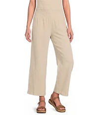 Ali Miles Woven Wide-Leg Pull-On Cropped Pants