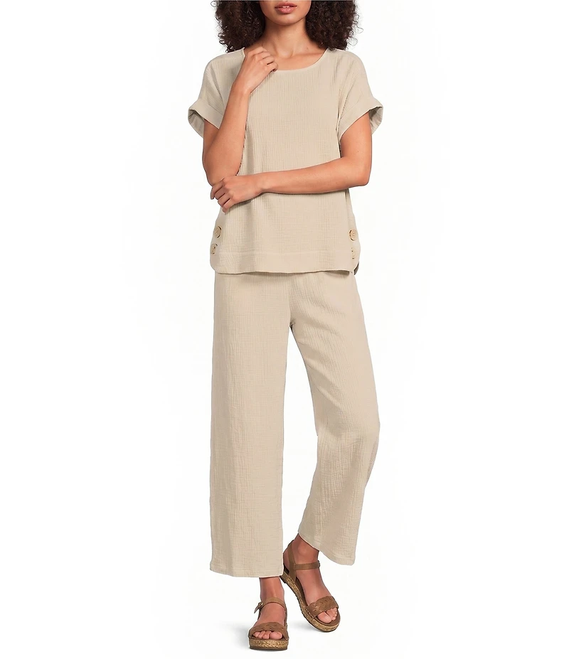 Ali Miles Woven Wide-Leg Pull-On Cropped Pants