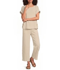 Ali Miles Woven Wide-Leg Pull-On Cropped Pants