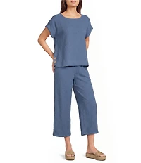 Ali Miles Woven Wide-Leg Pull-On Cropped Pants