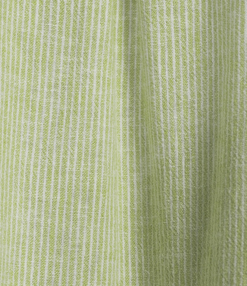 Ali Miles Woven Coordinating Yarn-Dye Stripe Round Neck 3/4 Cuffed Sleeve Button Front Placket Top