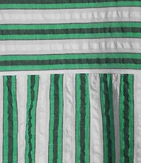 Ali Miles Woven Yarn-Dye Stripe Split V-Neck Elbow Length Bubble Sleeve Pullover Top